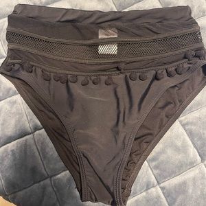High wasted black Pom Pom bikini bottoms
